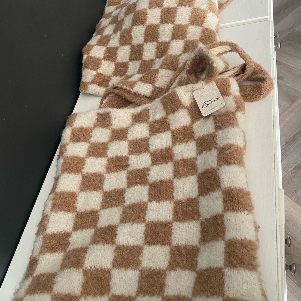 Free People Fuzzy Brown and Cream Tote with scarf/wrap
